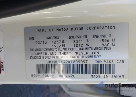 2013 Mazda Mazdaspeed3 Touring from USA, damaged, VIN JM1BL1L42D1809097